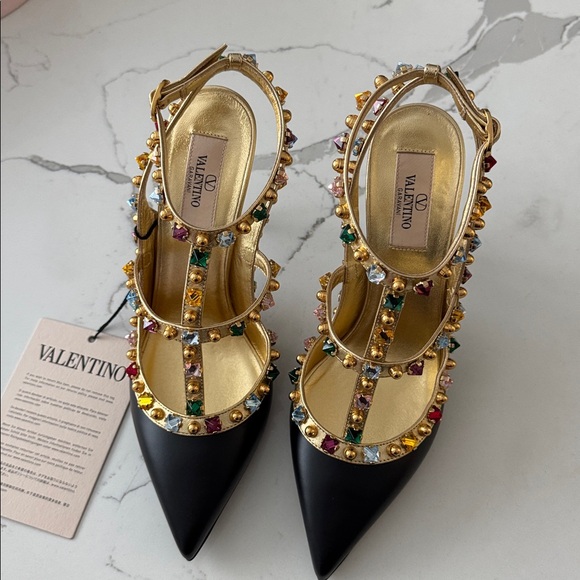 Valentino Black and Gold Women's Heels - Picture 4 of 7